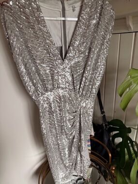 IRO Silver Sequin Midi Wrap Dress
